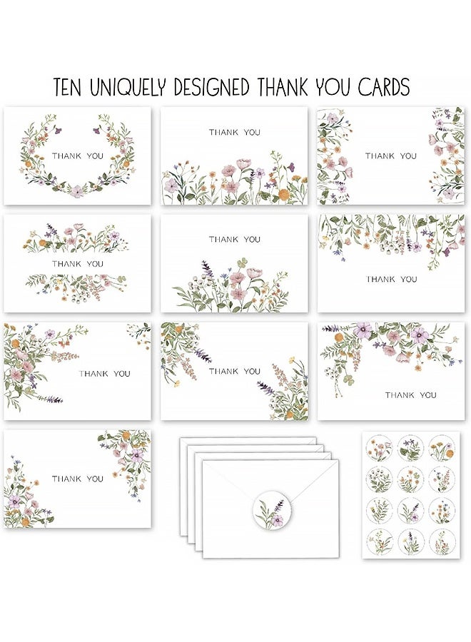 10 PCS Thank You Cards Set, Elegant Flower Design Assorted Greeting Cards with Envelopes & Stickers,  for Weddings Birthday Gratitude Expression - Image 3